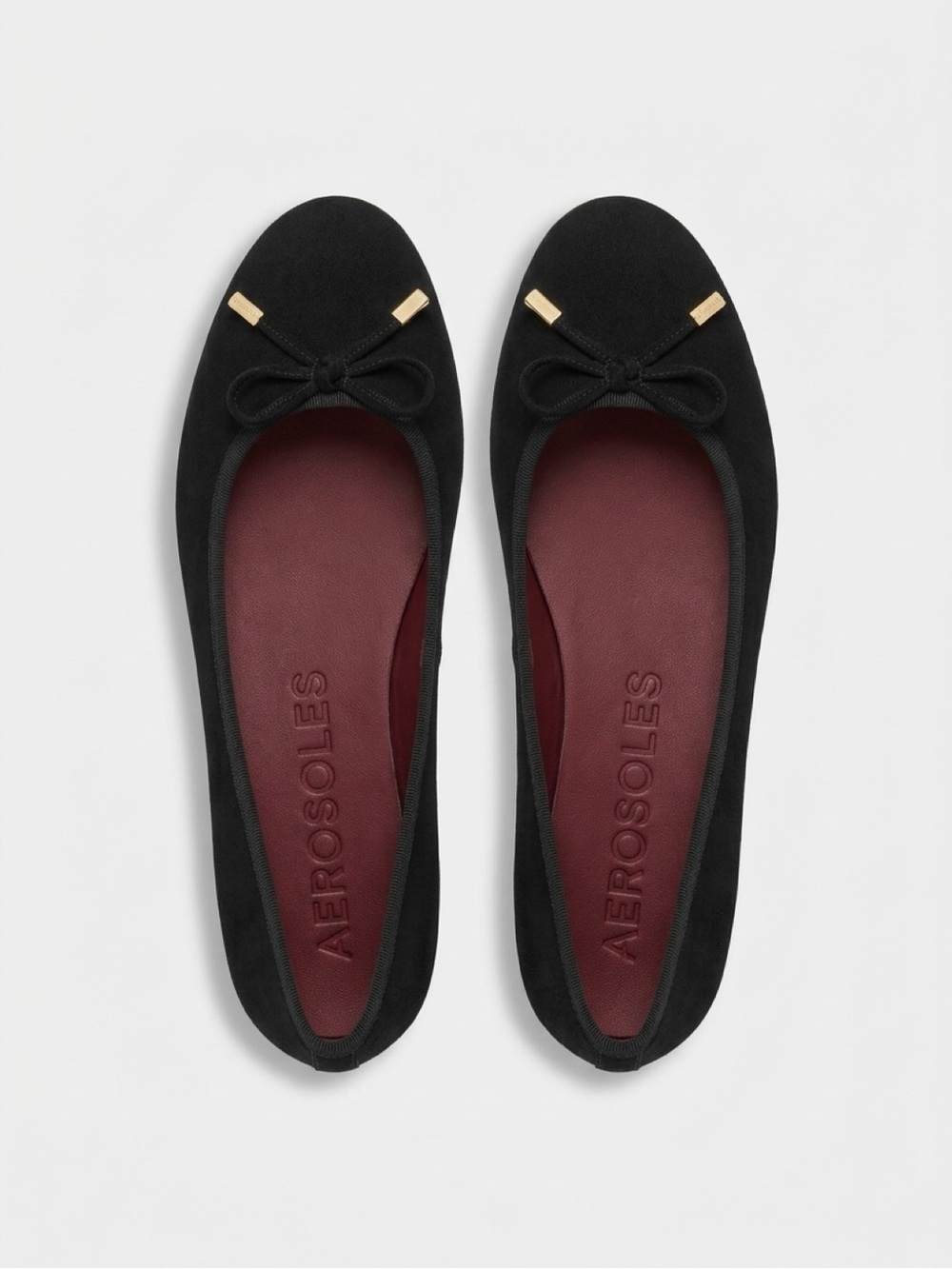 AEROSOLES Black Suede Bow Ballet Flats